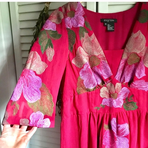 {Etcetera} Embroidered Floral Fuchsia Midi Dress - Picture 6 of 8